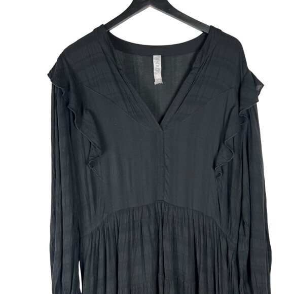 Amadi Rossi Ruffled Long Sleeve V-Neck Tunic Dress Black Size Petite L CD-6770 - Picture 2 of 11
